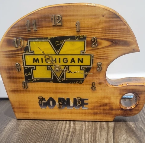Handmade Wooden Football Clock University of Michigan Cover