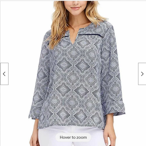 Women's Blue Mosaic Fever Light Weight V Front Blouse Size XXL 2xl