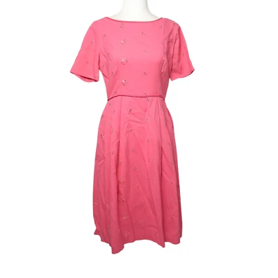 Vintage 60s vibrant pink eyelet midi tea length dress Small - Image 1 of 4