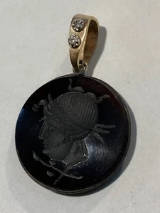 Victorian 14K SOLID GOLD INTAGLIO CARNELIAN Diamonds Pocket Watch FOB,PENDANT - Picture 1 of 5