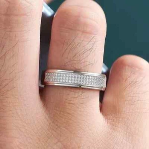 1.80Ct Round Lab-Created Diamond Men's Anniversary Band Ring 925 Sterling Silver - Picture 1 of 3