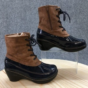 JBU Jambu Boots Womens 7.5 M Caramel Lace Up Zip Wedge Duck Boot Brown Blue - Picture 1 of 18