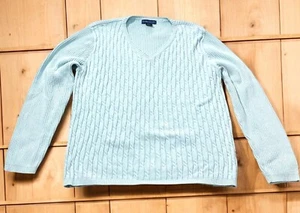 Karen Scott Sweater Womens XL Dusty Blue 100% Cotton Cable Knit V-Neck Pullover - Picture 1 of 6