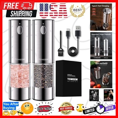 Juego de molinillo eléctrico recargable de sal y pimienta con tosquedad ajustable Foto 1 de 4