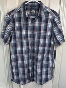 The North Face Mens Med Blue Plaid Short Sleeve Button Up Hiking Outdoors Shirt  - Picture 1 of 5