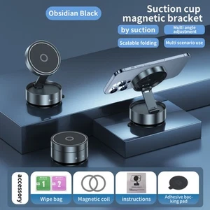 360 Vacuum Strong Magnetic Phone Holder Suction Cup Car Stand Foldable Car Mount - Picture 1 of 12