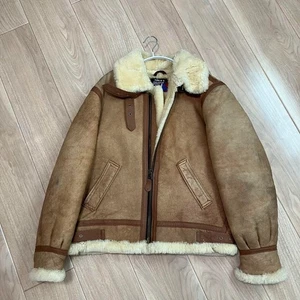 Schott Type B-3 Size FREE Flight Mouton Bomber Leather Jacket USA Brown Used 40 - Picture 1 of 20