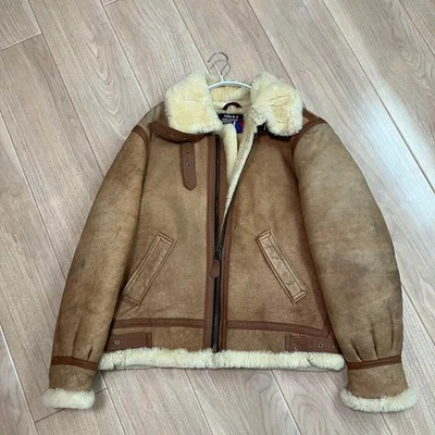 Schott Type B-3 Size FREE Flight Mouton Bomber Leather Jacket USA Brown Used 40 - Image 1 of 4