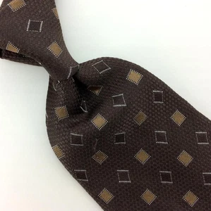 Georgio Armani Italy Tie Brown Tan Squares Luxury Necktie Silk Ties L3-F Vinage - Picture 1 of 7
