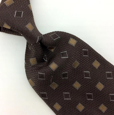 Corbata Georgio Armani Italia Marrón Tostado Cuadrados Lujo Corbata Seda L3-F Vinage Foto 1 de 4