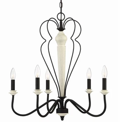 Candelabro cónico hecho a mano 52525 Anna 5 luces 26" W - blanco de cabaña / Foto 1 de 4