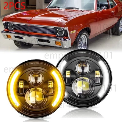 2PCS 7" Round LED Headlights Hi/Lo Beam Fit Chevy Nova 1969 1970 1971 1972- 1979 - Image 1 of 4