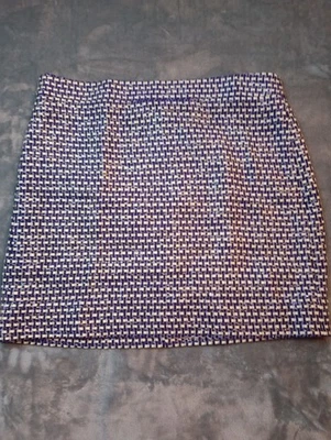 Falda J Crew para mujer talla 6 azul sello postal tweed mezcla de seda carrera metálica Foto 1 de 4