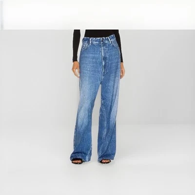 Balenciaga Womens Blue Denim Print High Rise Straight Leg Pants Size M - Image 1 of 4