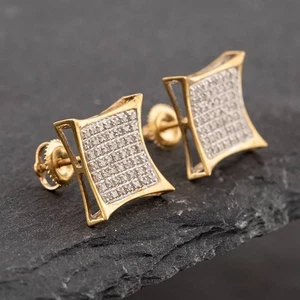 Second Hand 9ct Two Colour Gold Single Cut Diamond Pave Square Stud Earrings ... - Picture 1 of 2