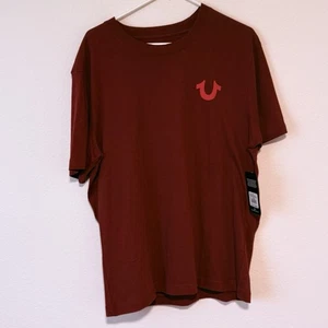 True Religion T-Shirt Mens M Metallic Stamp Graphic Tee Seal Red Dahlia, Red - Picture 1 of 11