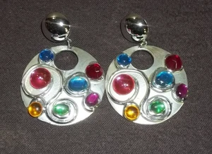 Vintage Signed Don-Lin Rhinestone Earrings Multicolor - Picture 1 of 3
