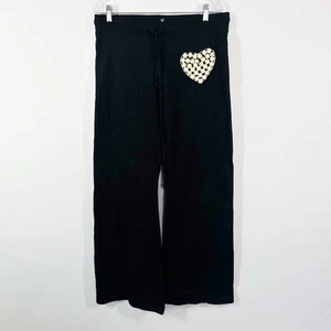 Twisted Heart Black Rhinestone Y2K Yoga Flare Sweatpants Size L 2000s Comfy - Picture 1 of 6
