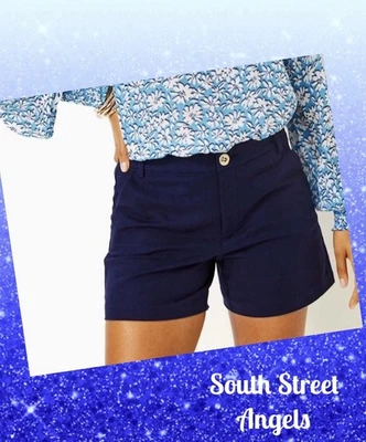 LILLY PULITZER ~ VERDADERO AZUL MARINO ~ PANTALONES CORTOS GRETCHEN DE TIRO ALTO ~ TALLA 14 Foto 1 de 4
