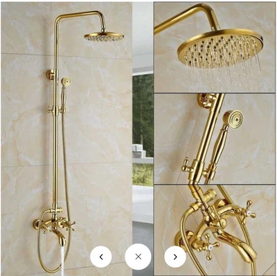 Index Bath Golden Brass Shower Faucet With Dual Handle 8' Rainfall Showerhead Sy - Image 1 of 4