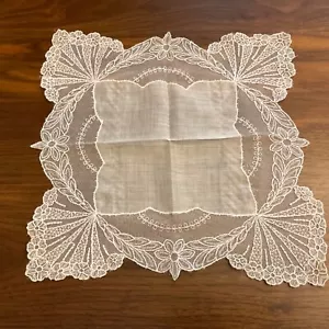 Antique Victorian Handmade Tambour Lace Wedding Handkerchief Hankie - Picture 1 of 8