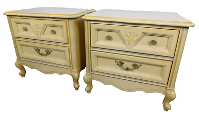 Pair c1970 MCM French Provincial USA Made Nightstands Side Tables Louis XV NICE! - Image 1 of 4