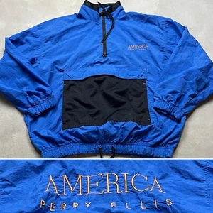 Vintage Perry Ellis America Windbreaker Jacket L Men’s 90s Anorak Pullover - Picture 1 of 8