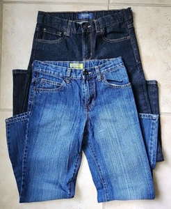 Old Navy Boy's Dark Rinse & Blue Jeans Straight Leg Adjustable Size 12 Lot of 2 - Picture 1 of 19