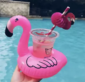 2 Inflatable Drink Holders Pink Flamingo Cup Pool Water Float Party Coasters New - Picture 1 of 10
