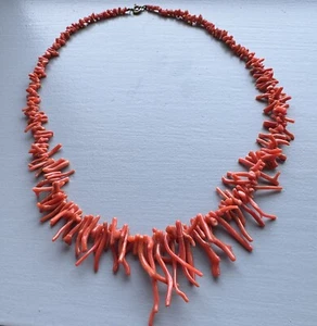 Vintage Natur Korallen Halskette orange rot Lachskoralle Perlen 60er 70er Jahre - Bild 1 von 11