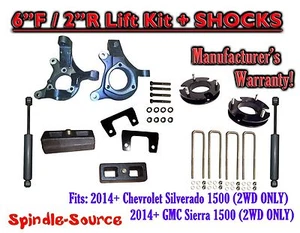 6" / 2" Spindle LIFT KIT + SHOCKS FOR 14-16 Chevrolet Silverado GMC Sierra 1500 - Picture 1 of 2