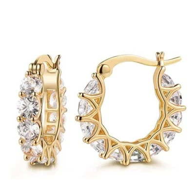 Womens 14K Gold Plated Multicolor Sparkling Iced CZ Hoop Huggie Earrings - Image 1 of 4