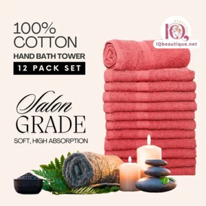 100% Cotton Hand Bath Towel - Salon, Hotel, Spa, Gym 12pcs Set RED - Picture 1 of 2