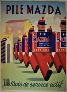 Large Original 1939 Art-Deco French Battery Mazda Advertising Poster - Bild 1 von 1
