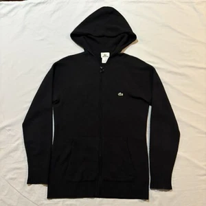 Vintage Lacoste Women’s Full Zip Wool Hoodie Sweater Sz 40 Black Alligator - Picture 1 of 15