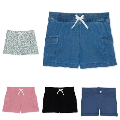 Lot Of 5 Girls Size XS 4/5 Pull On Shorts Elastic Waist Pockets Denim Linen New - Image 1 of 4
