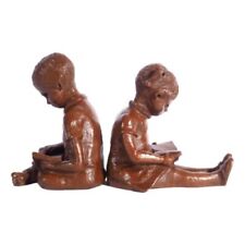 Vintage Pair Bookends Somerville Red Mill Pecan Resin Girl Boy Reading
