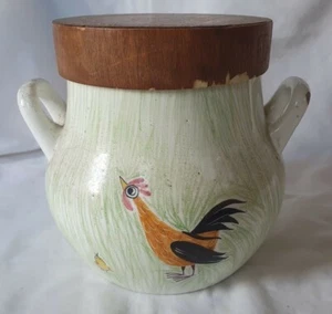 Charming Italian ceramic jar with wooden top, circa 1950-60, chickens & hens (g) - Picture 1 of 12