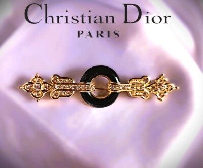 Authentic Christian Dior Black Enamel and Crystals Pin Brooch - Image 1 of 4