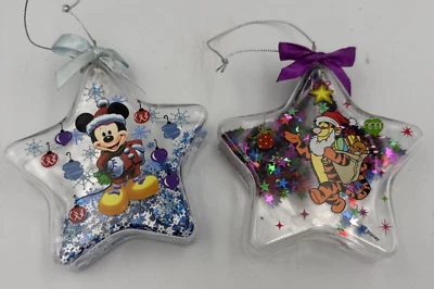 2 Disney Christmas Star Ornaments Mickey Mouse Tigger Glitter Filled 4" Tall - Image 1 of 4