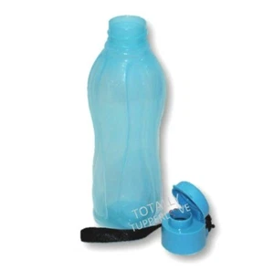 Tupperware Eco Water Bottle 16 oz. Flip-Top Cap Blue w/ Black Strap 9103 NEW ❤️ - Picture 1 of 2