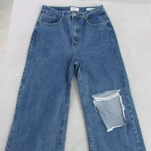 Cotton On Jeans Women Size 12 L32 Blue Wide Leg Loose High Ripped Denim - Picture 1 of 11