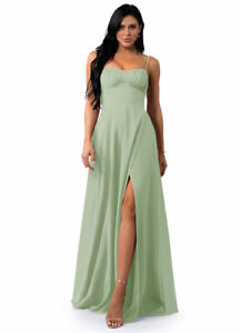 Azazie Womens Size A2 Breonna Bridesmaid Dress - Dusty Sage, Light Green