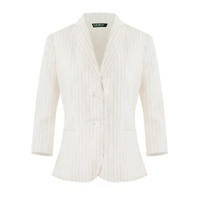 NEU RALPH LAUREN Damen Weiß Elfenbein Leinen Gestreift 3/4 Armel Jacke Blaze - Bild 1 von 10