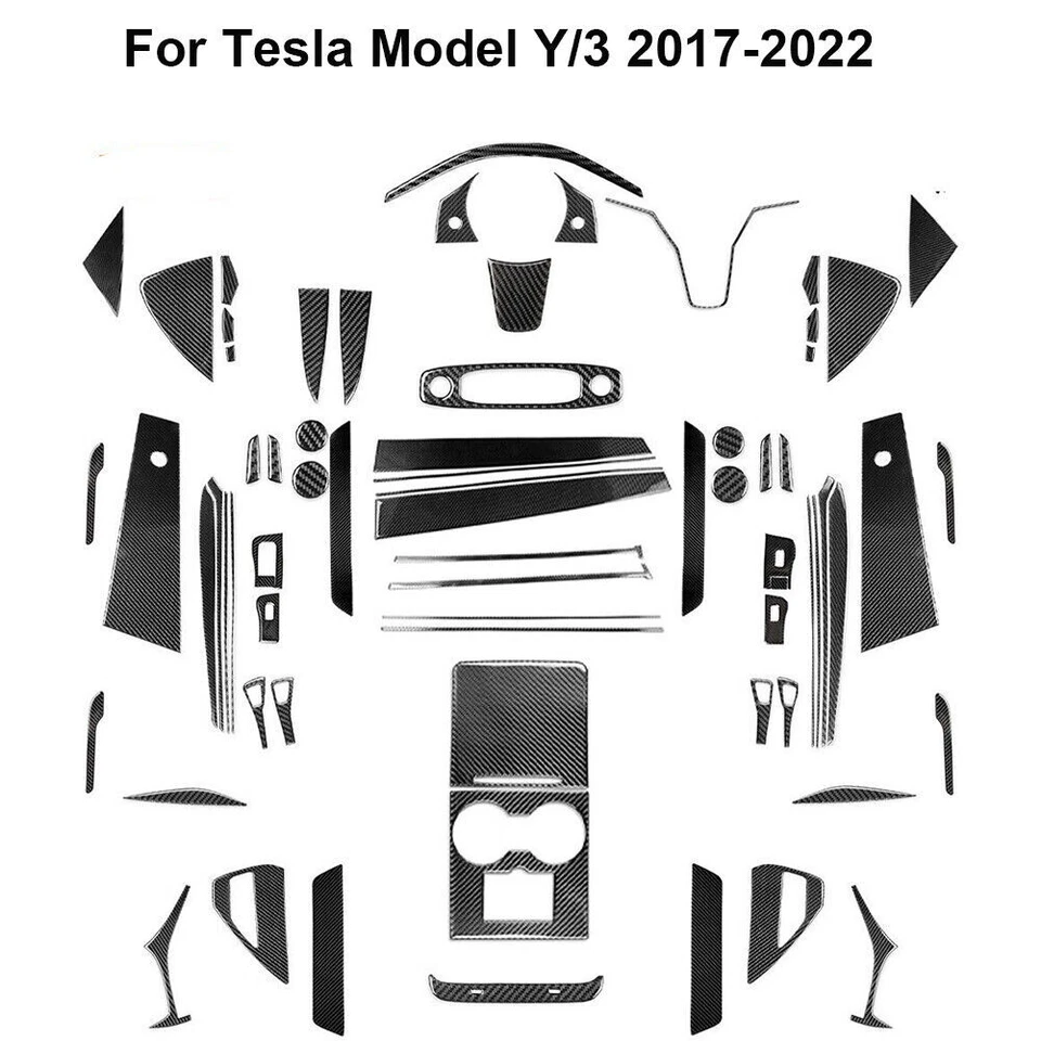 71 peças interior de fibra de carbono kit completo acabamento de capa para Tesla modelo Y/3 2017-2022 - Imagem 1 de 4