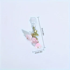1PC Cute Pink Lily Of The Valley Phone Charm Flower Green Leaf Dust Plug _ou - Afbeelding 1 van 12