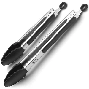 Kitchen Tongs with Silicone Tips - Stainless Steel tongs for cooking - 9"and 12" - Picture 1 of 7