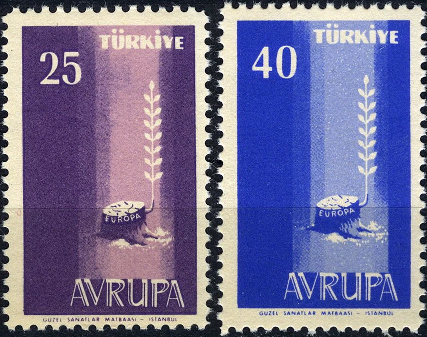 Turquía 1958 Europa Simbolizando Nueva Europa Conjunto MNH (SC# 1427-1428) Foto 1 de 1