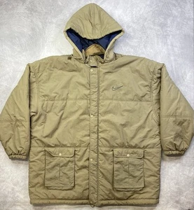 Vintage 90s Nike Puffer Winter Coat Jacket Size 3XL Parka Style Tan Color - Picture 1 of 17