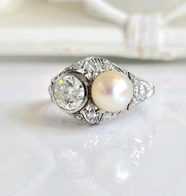 Jugendstil Ring Diamanten Platin Antik Perle Art Nouveau Belle Epoque - Bild 1 von 3